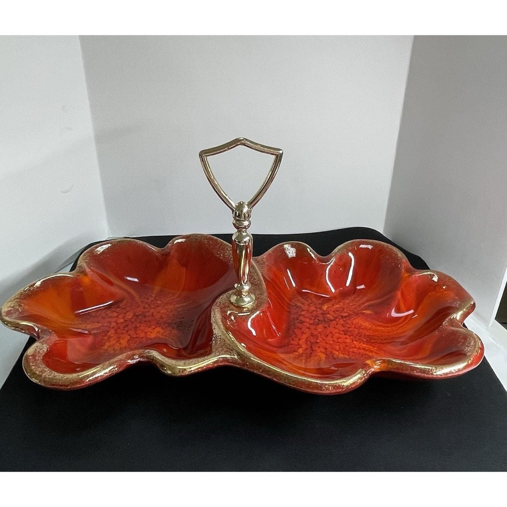 Vintage‎ 1960s California Pottery Orange Tones 306 Candy Dish Relish Tidbit Tray